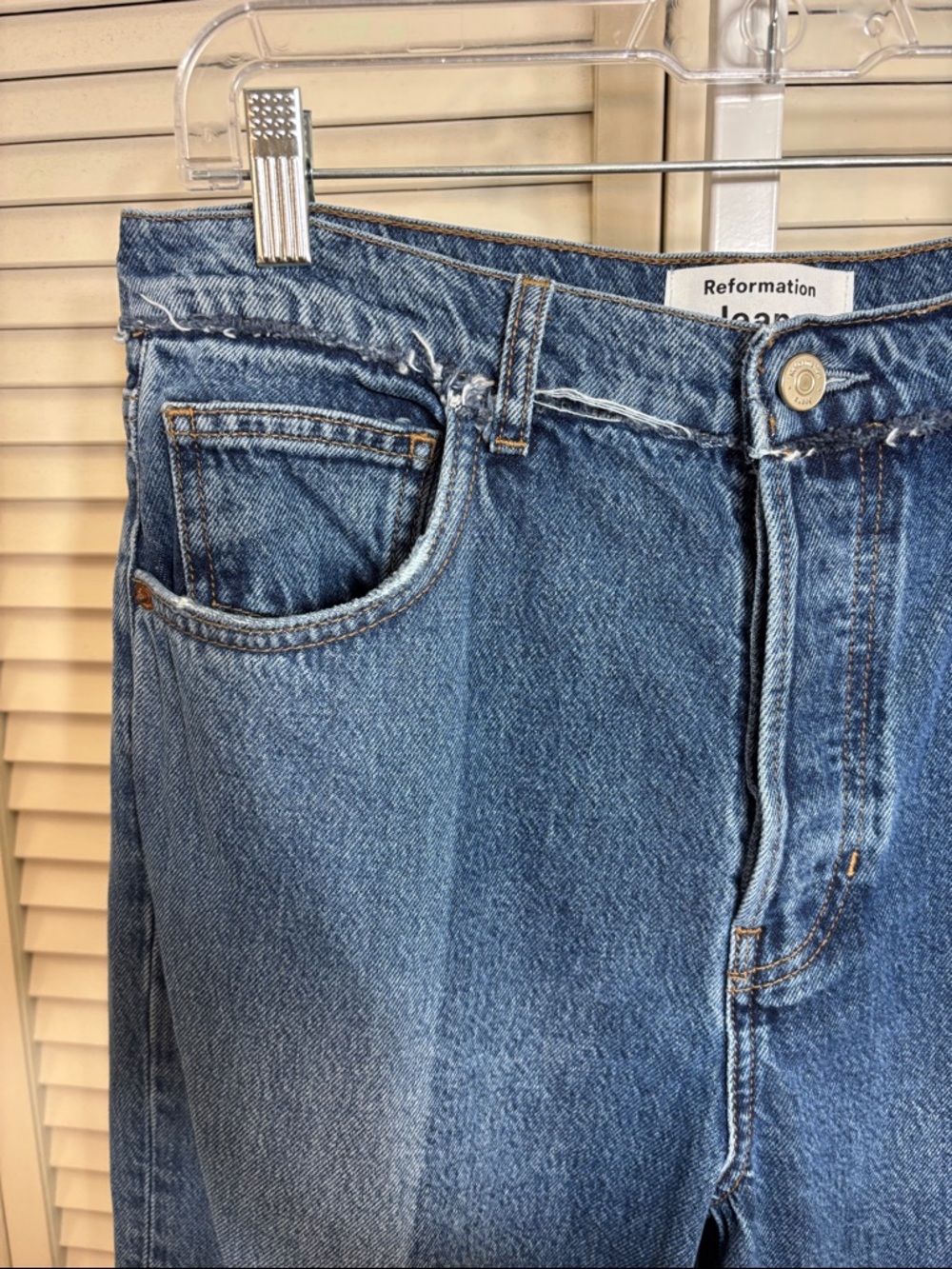 Reformation Two-Tone Reconstructed High Rise Distressed Straight Jeans Sz 30 - Picture 6 of 10